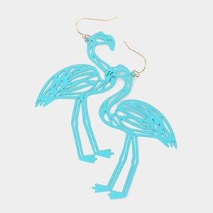 Turquoise blue cut out flamingo design fashion dangle earrings